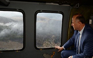 Vali Azizoğlu yangın bölgesini havadan izledi