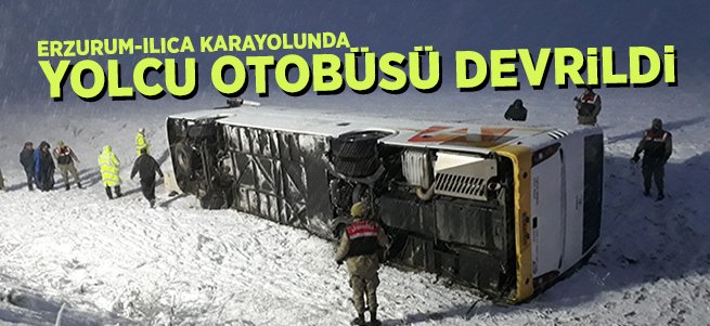 İran plakalı yolcu otobüsü devrildi