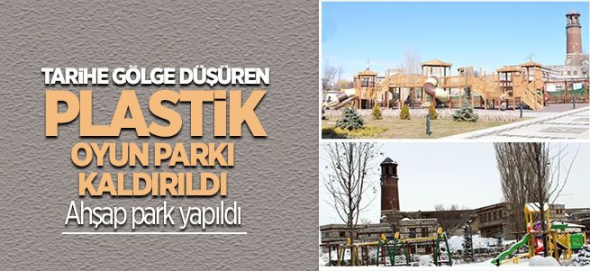 Plastik çocuk parkı ahşapla değiştirildi