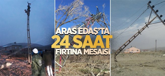 Aras EDAŞ 24 saat fırtına mesaisi yaptı