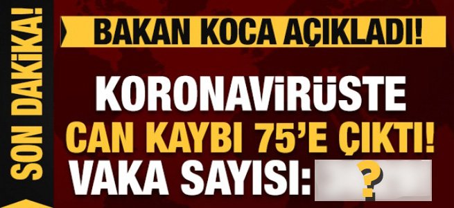 Türkiye'de koronavirüsten can kaybı 75 oldu